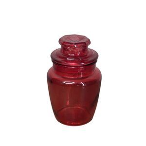 Vintage Small Apothecary Glass Jar Red Semi Transparent Storage Accessory Unique
